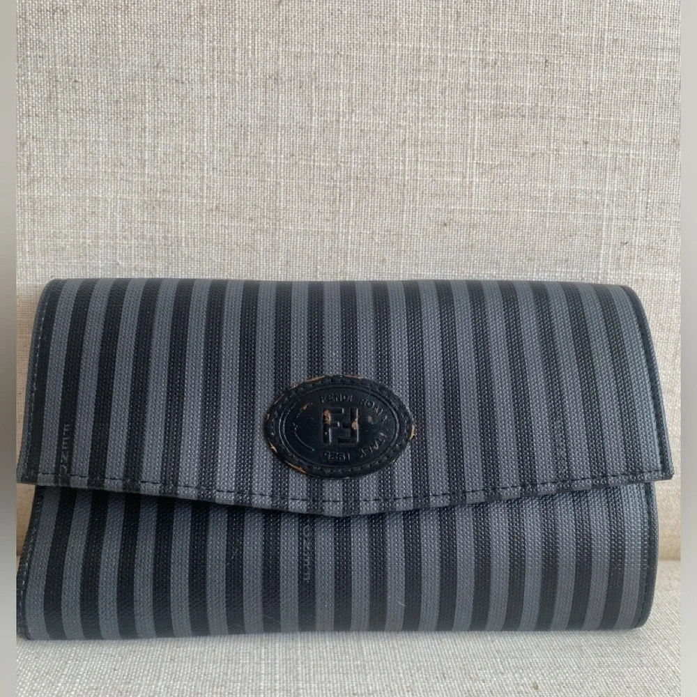 EUC Fendi Wallet Grey and Black Authentic with Stripes